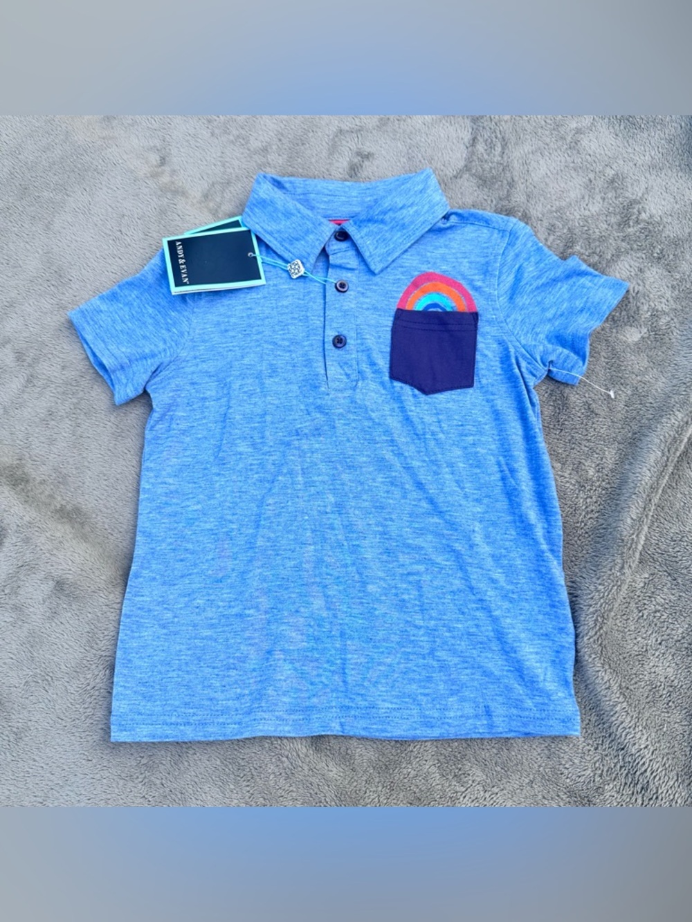 NWT! Andy & Evan Toddler Boys Rainbow Pocket Blue Polo - Size 4T